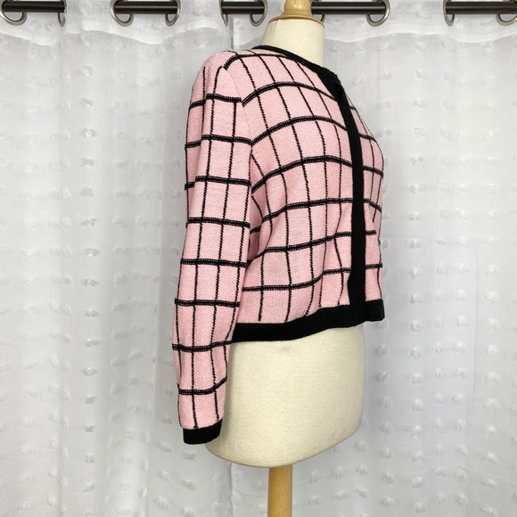 Vintage 80s 90s pink & black boxy sweater M - Picture 5 of 7